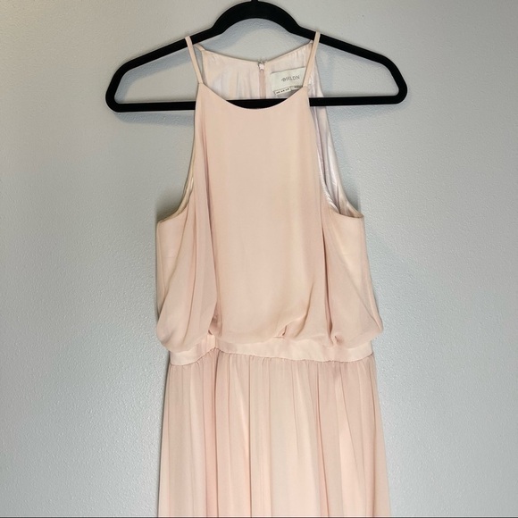 BHLDN Cayenne Maxi Chiffon Dress Blush Pink High Neck Side Slit Size Size Medium - Picture 2 of 13